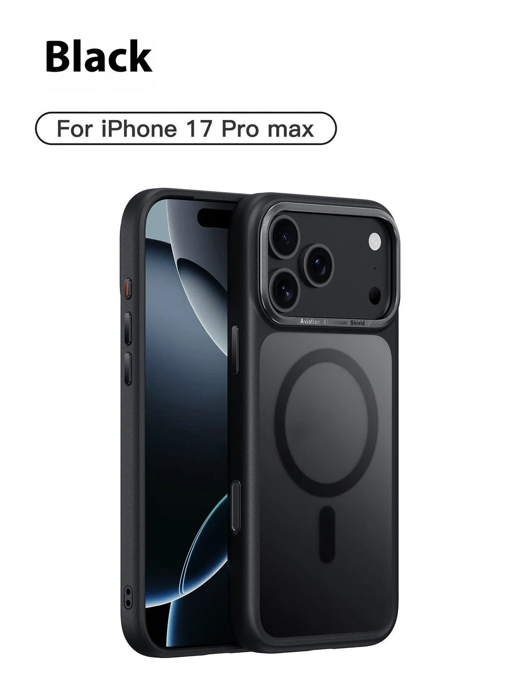 Frosted magnetic protective case for iPhone 17 shown in multiple colour options on a white background.