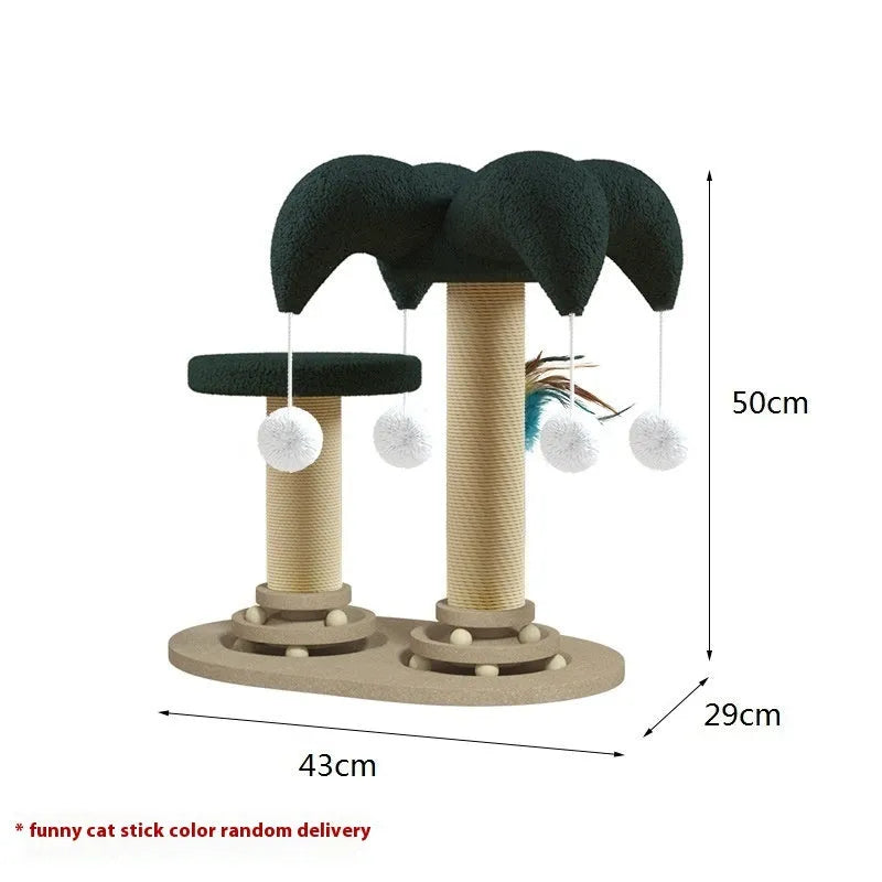 Solid wood cat scratching post with sisal rope and rotating turntable in decorative panda style design