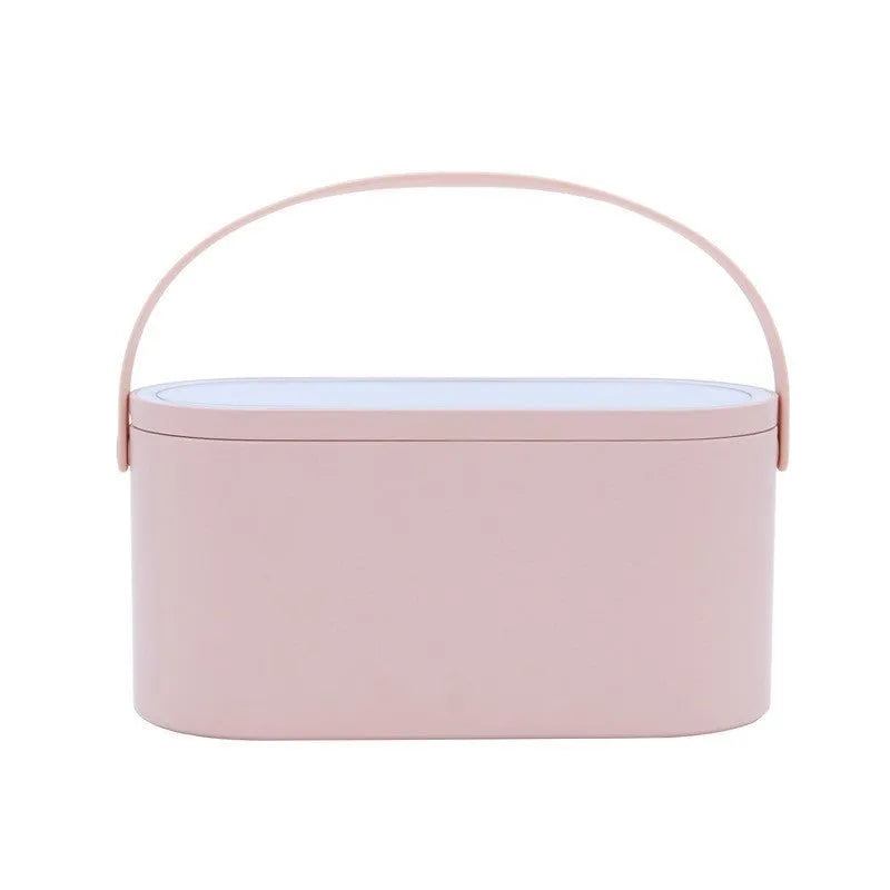Portable aluminium mirror with plastic storage box in pink or white colour