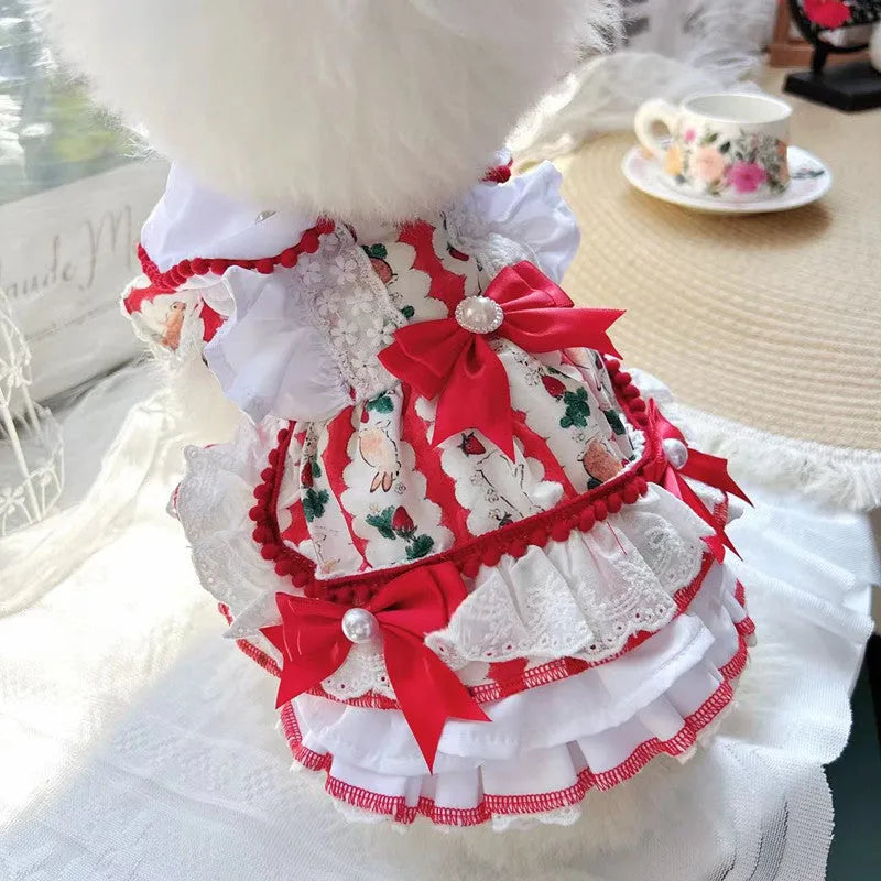 Rabbit-themed princess skirt for a small dog, shown in size M for dogs approx 2.5-3.5kg.