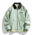 Korean style retro lapel autumn jacket in mint green with contrasting collar and side seam pockets