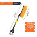 Blue and yellow car snow scraping brush with telescopic long handle for winter vehicle clearing