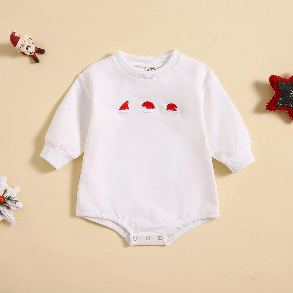 Baby cotton printed Christmas hat cartoon triangle jumpsuit in red
