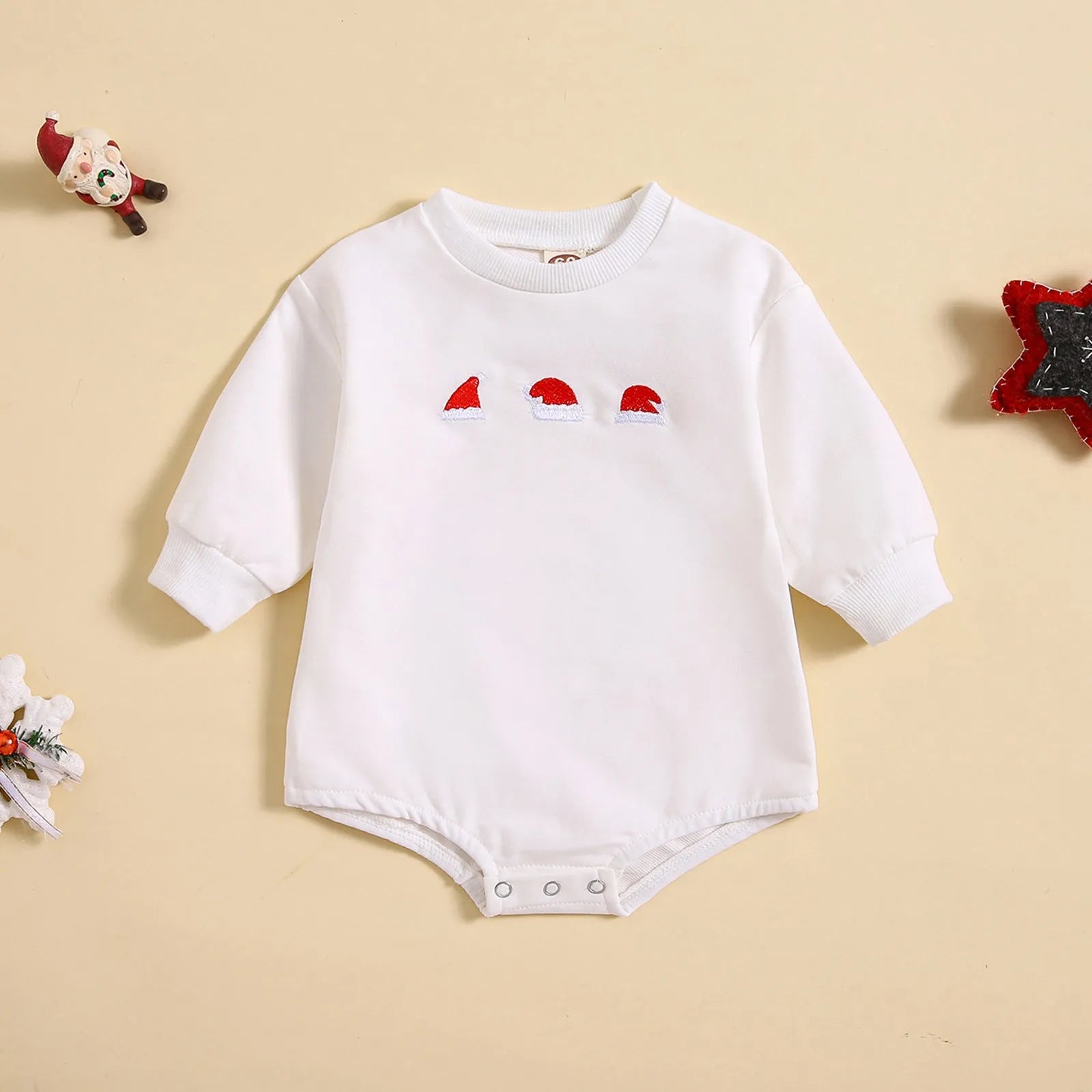 Baby cotton printed Christmas hat cartoon triangle jumpsuit in red