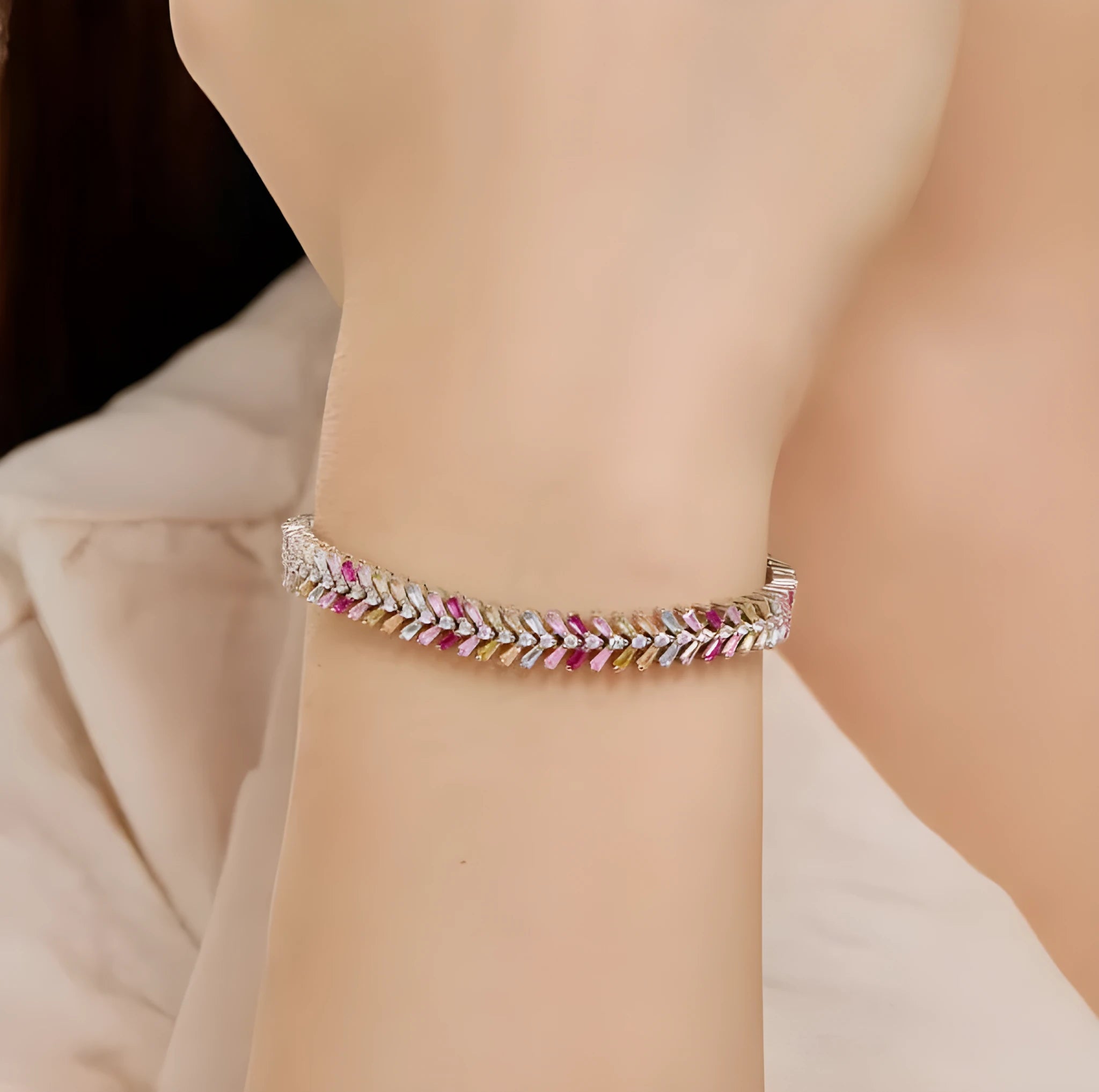 S925 sterling silver women's bracelet with geometric round and ring elements, platinum finish, 16-18cm length options