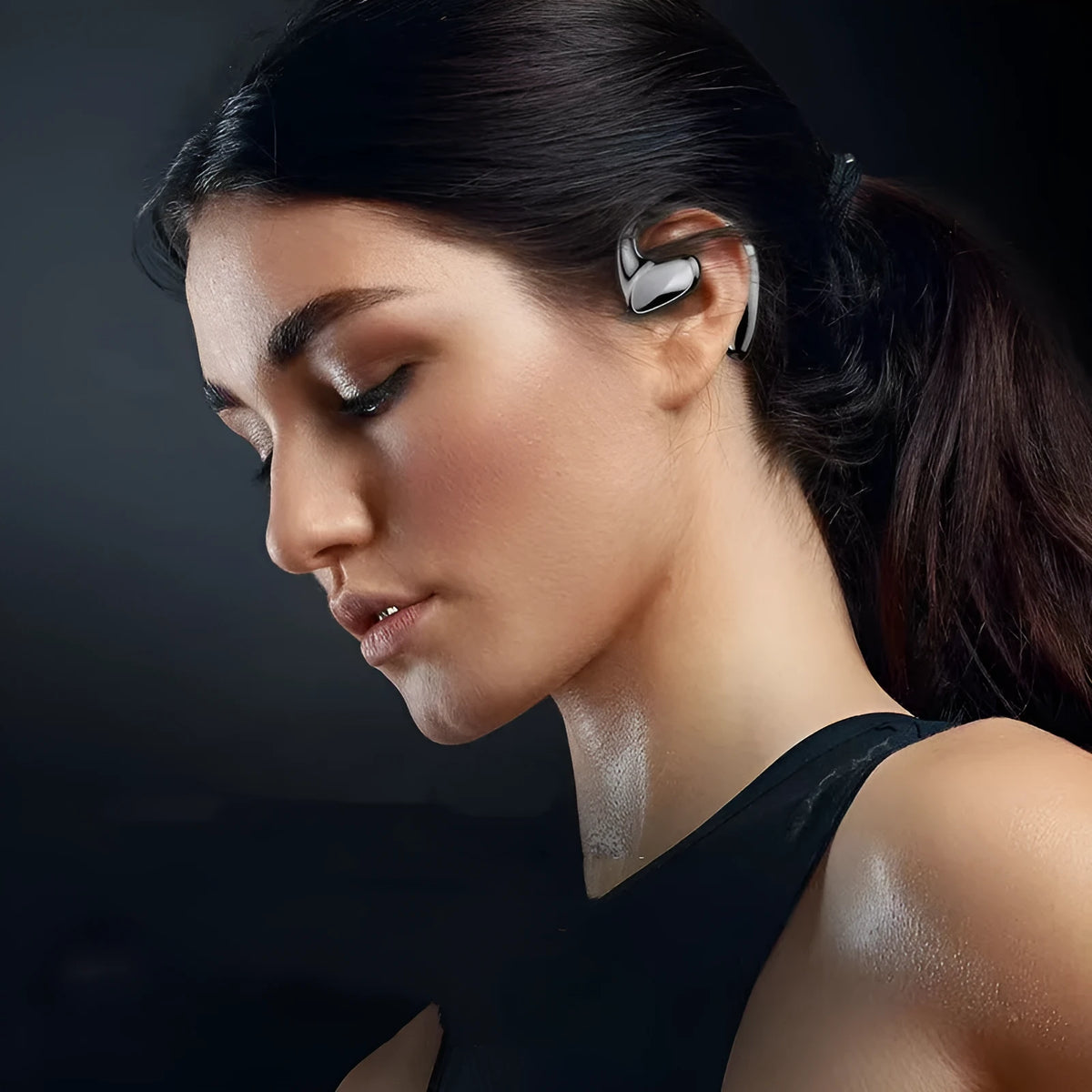 TWS bone conduction sports earphones with Bluetooth 5.1, power display, black blue white, charging compartment