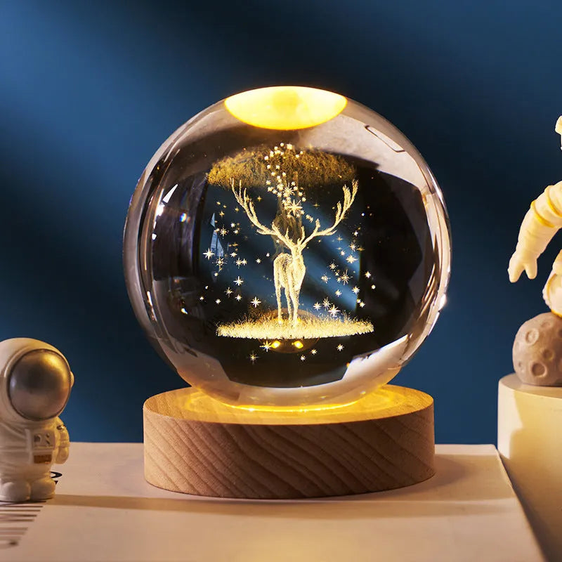 6cm crystal ball night light projecting starry sky patterns with detailed planetary carvings