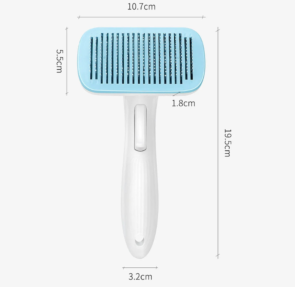 Automatic pet hair removal comb for dogs and cats measuring 10.7x19.5cm