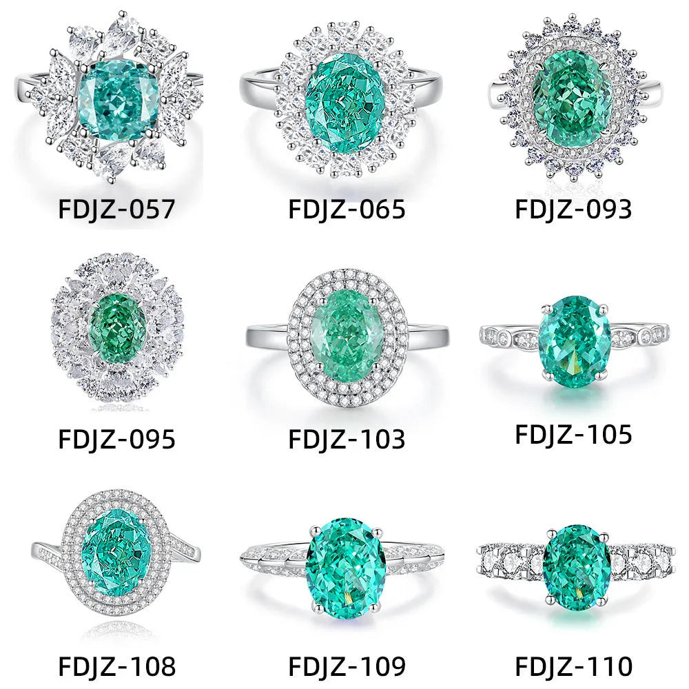 S925 sterling silver geometric ring with ellipse emerald stone and Palaibahao diamond accent on a model's finger.