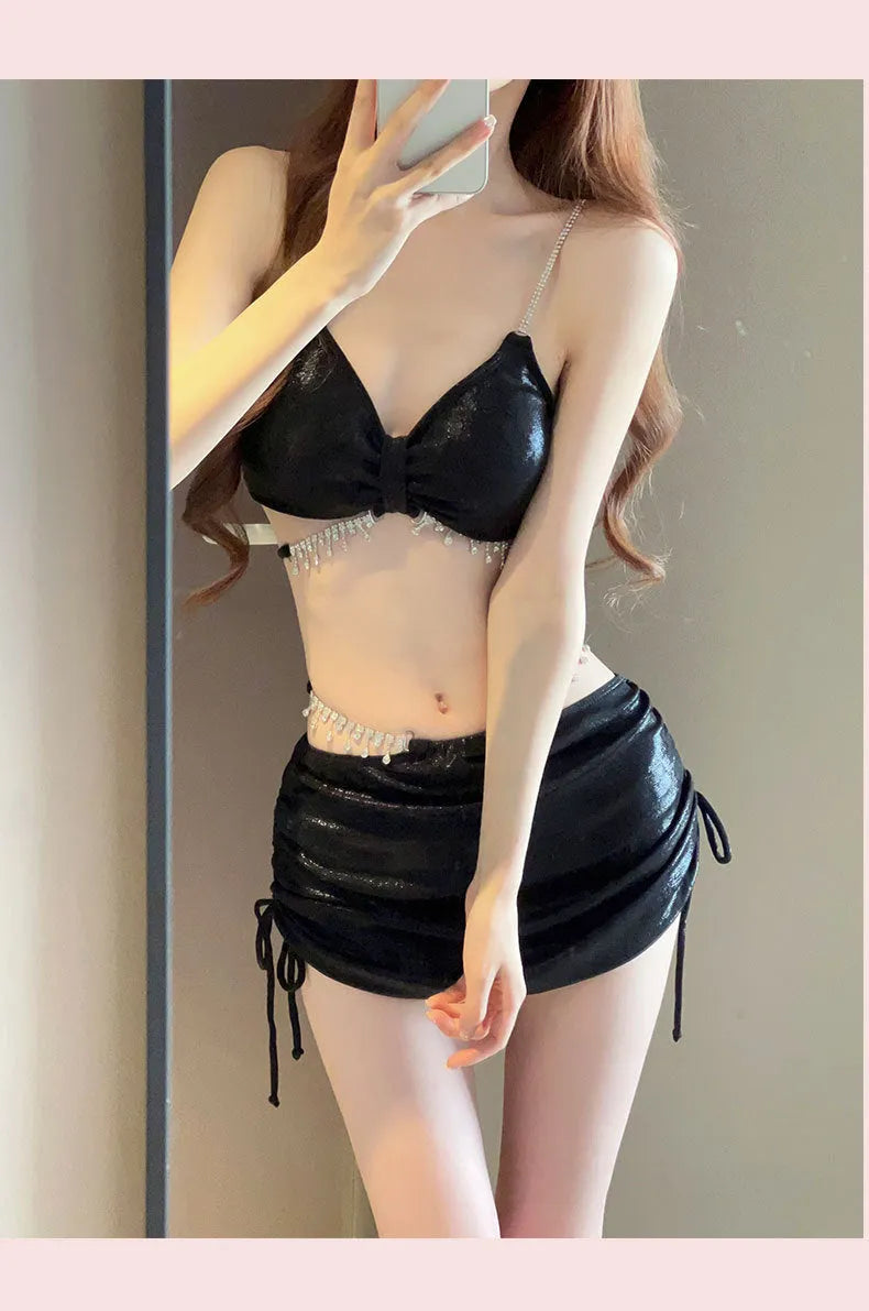 Women's black or pink polyester bikini swimsuit set in sizes S M L XL