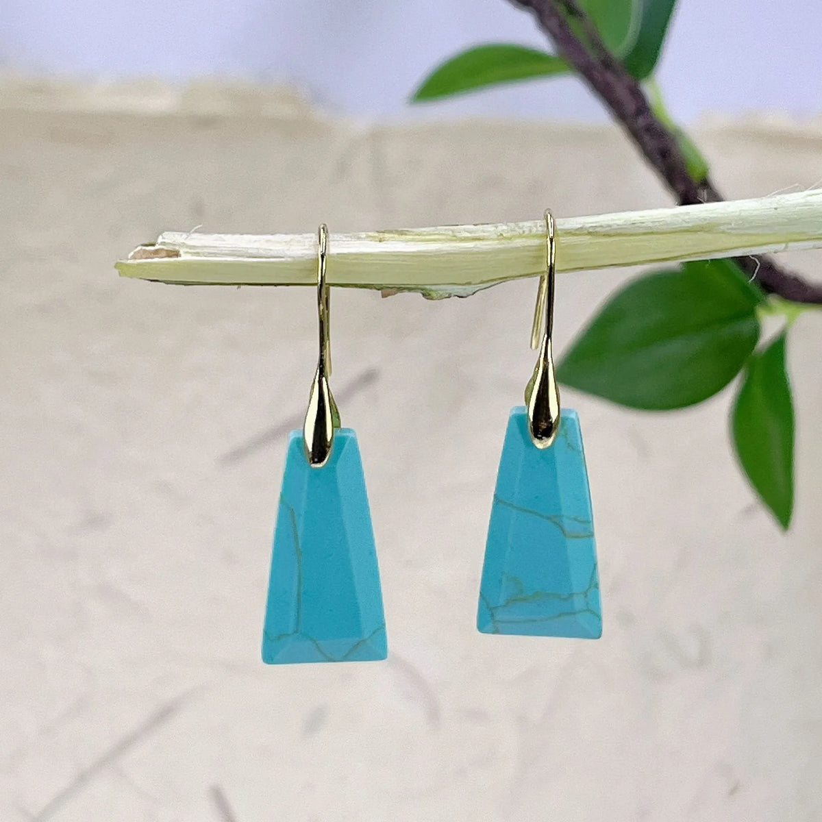 Geometric natural stone and crystal earrings with gold or silver hook in lapis lazuli colourway