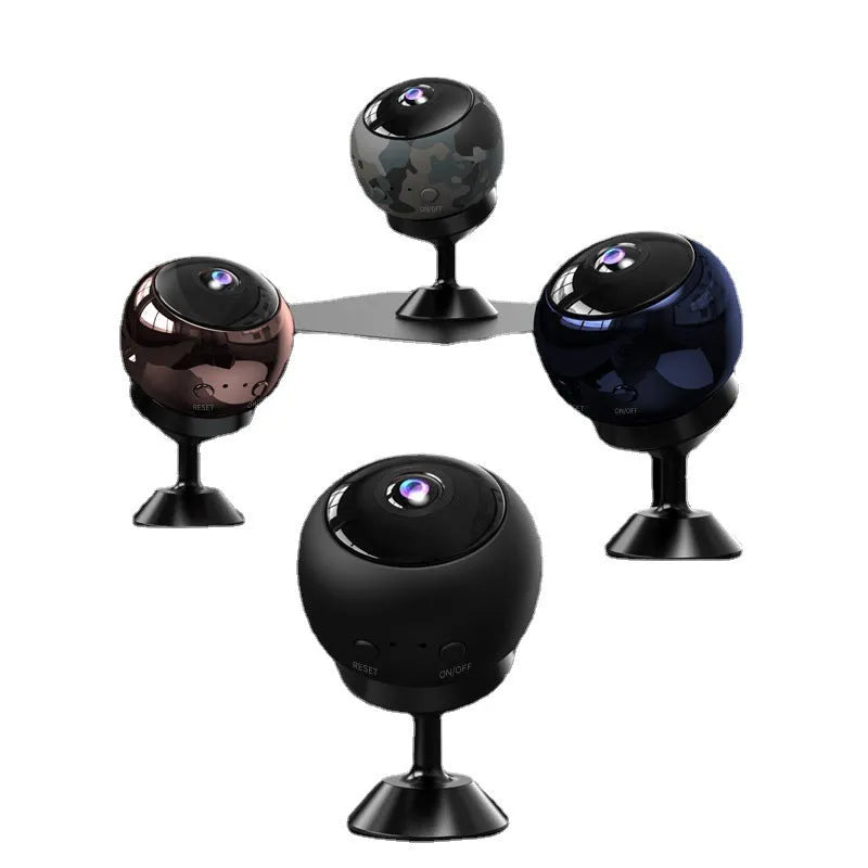 White or black 1080p wireless WiFi security camera with wide-angle lens on a desktop.