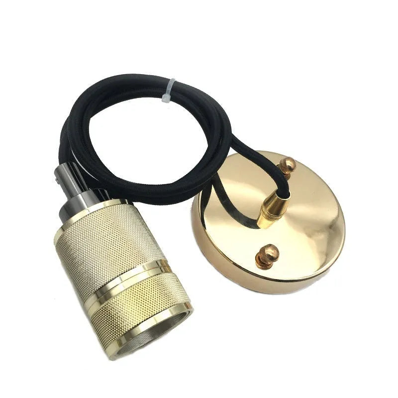 DIY retro chandelier ceiling light kit components in shiny black, rose gold, gold, and chrome finishes