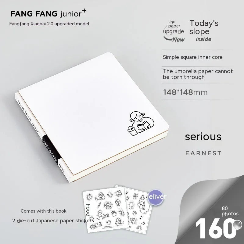 Square white checkered paper diary with decorative cover and two sticker sheets.