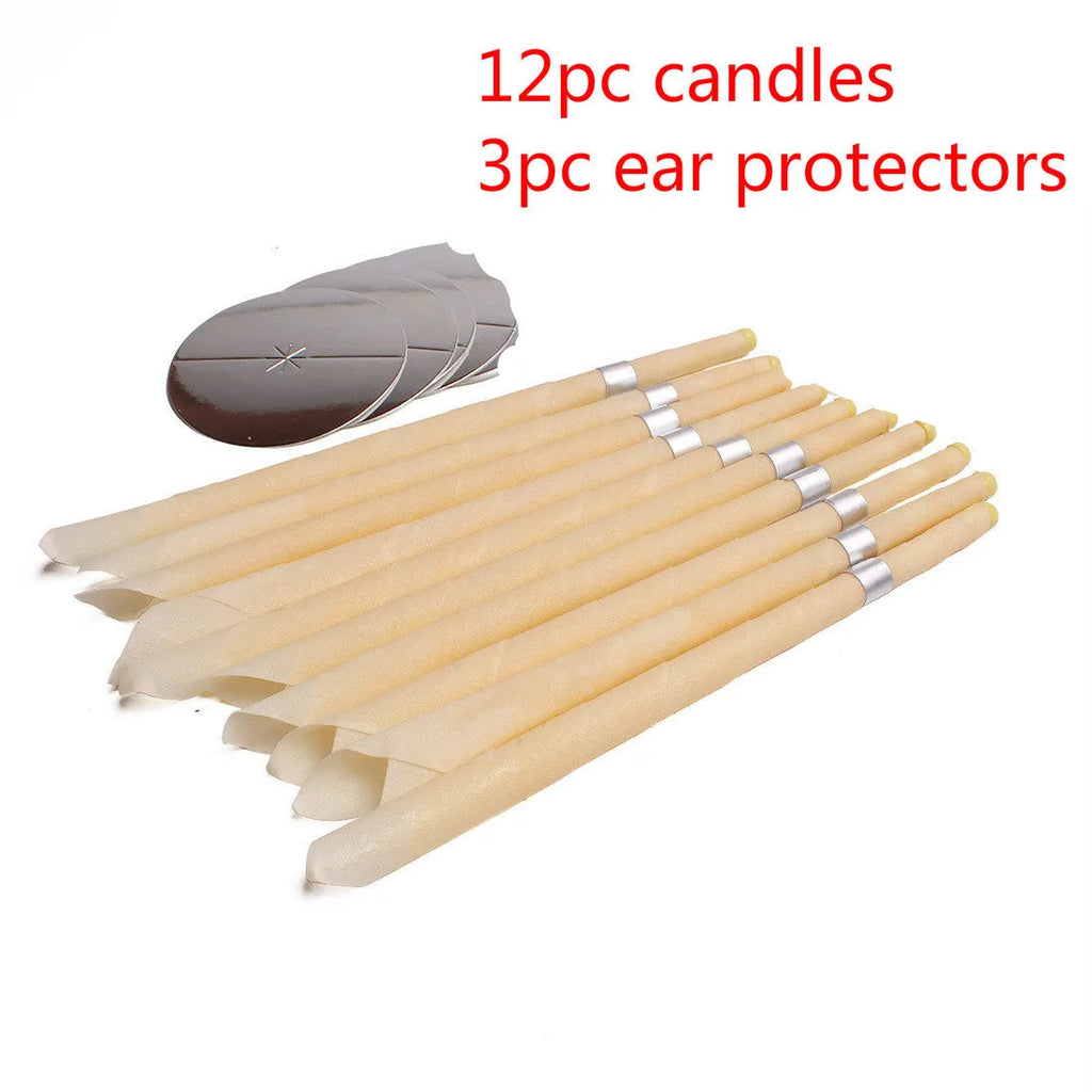 Natural beeswax ear candle for ear wax removal, conical shape, 23.5cm length, on a white background