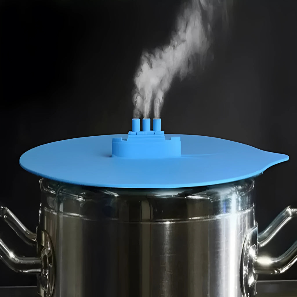 Blue silicone steamer lid 26x25cm on a pot, anti-skid and heat-resistant for cooking