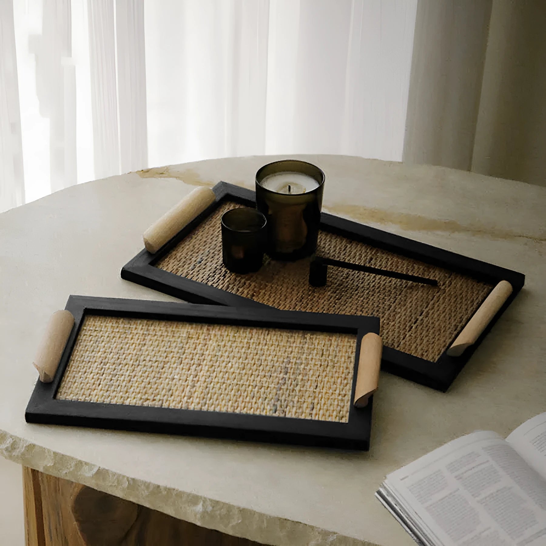 Pine wood compartment dining tray for living rooms and tea rooms in large and small sizes.