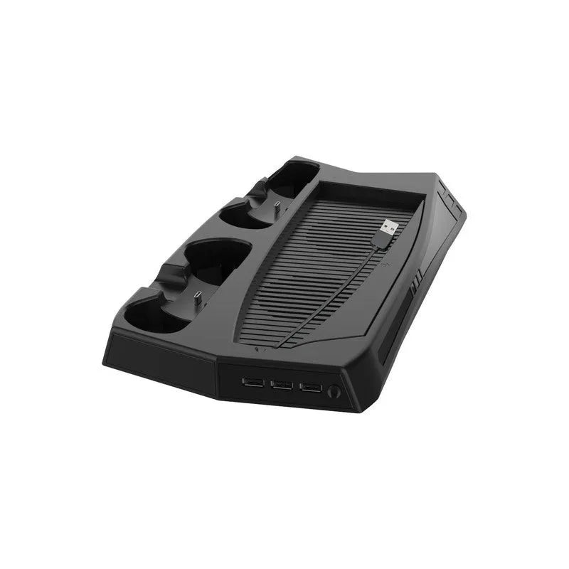 Black multifunctional PS5 charging cooling fan base with USB hub and handle charger slots