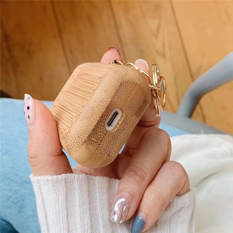 Carbonised bamboo wood clamshell cover for AirPods 1 and 2 charging cases