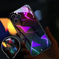 Xpress 14 clear tempered glass iPhone case with illuminated LED notification pattern on the back.