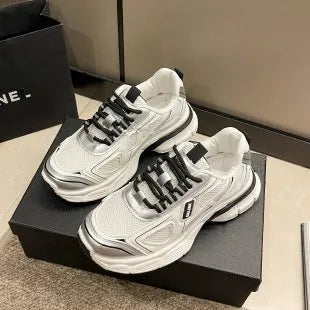 Women's casual sneakers mesh surface canvas upper platform sole black