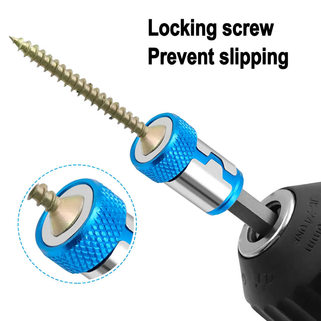 Light blue screwdriver bit with magnetic ring and slotted head
