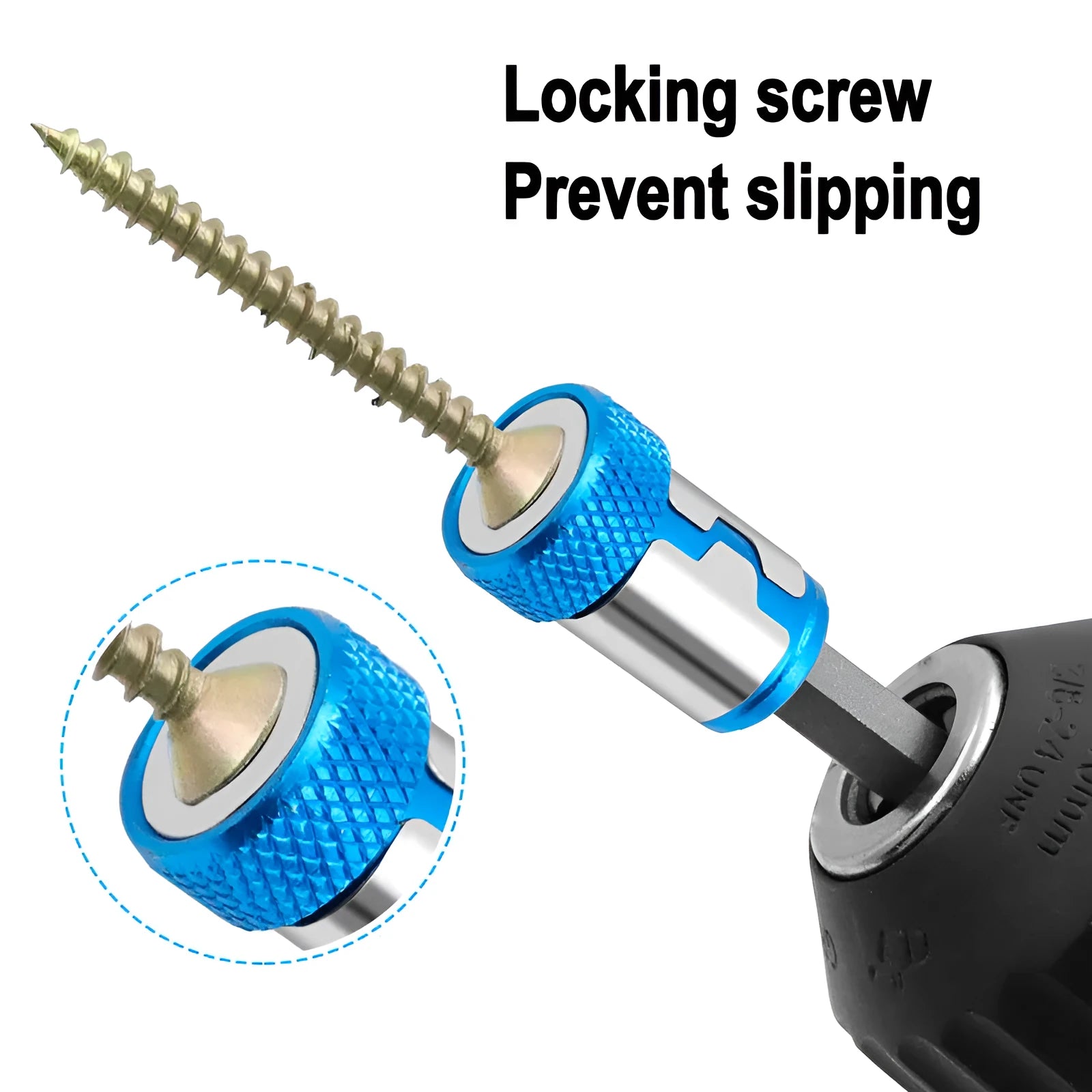Light blue screwdriver bit with magnetic ring and slotted head