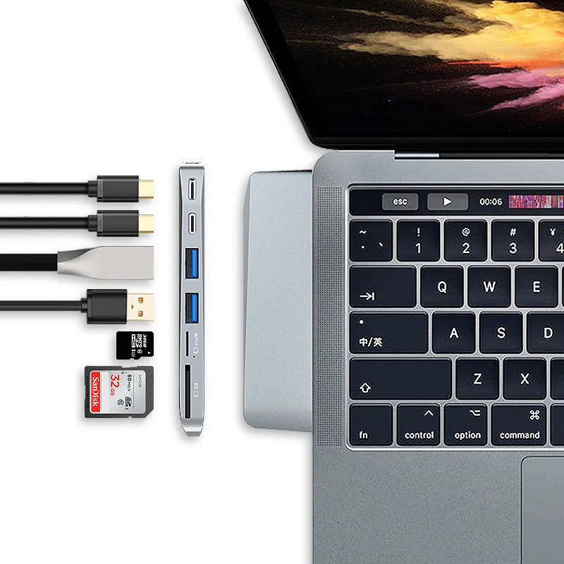 8-in-1 USB-C expansion hub for MacBook Pro with multiple ports including USB 3.0, SD, and TF card readers