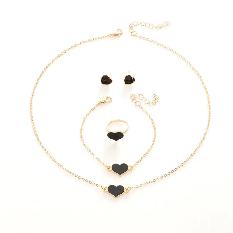 Heart love jewellery set for women alloy electroplated necklace 51cm bracelet 23cm ring earrings