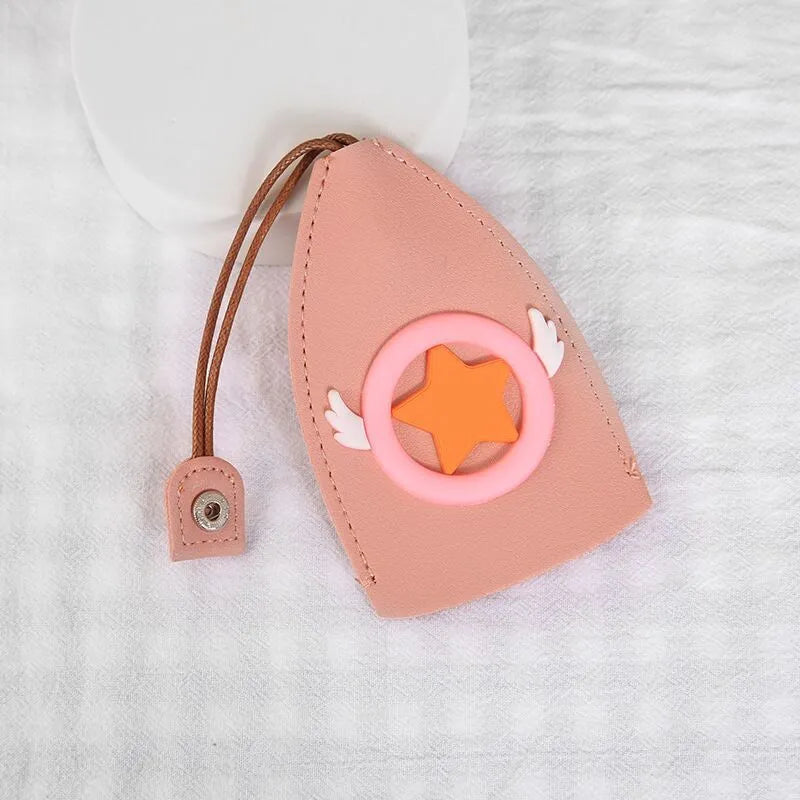 Cartoon pull-out key case protector in PU leather with elastic strap for car keys
