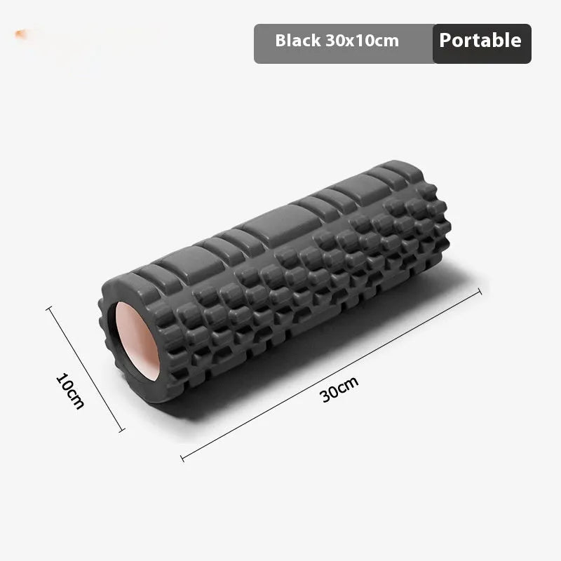 A firm EVA foam roller in a choice of colours like pink or black, shown in different sizes for fitness recovery.