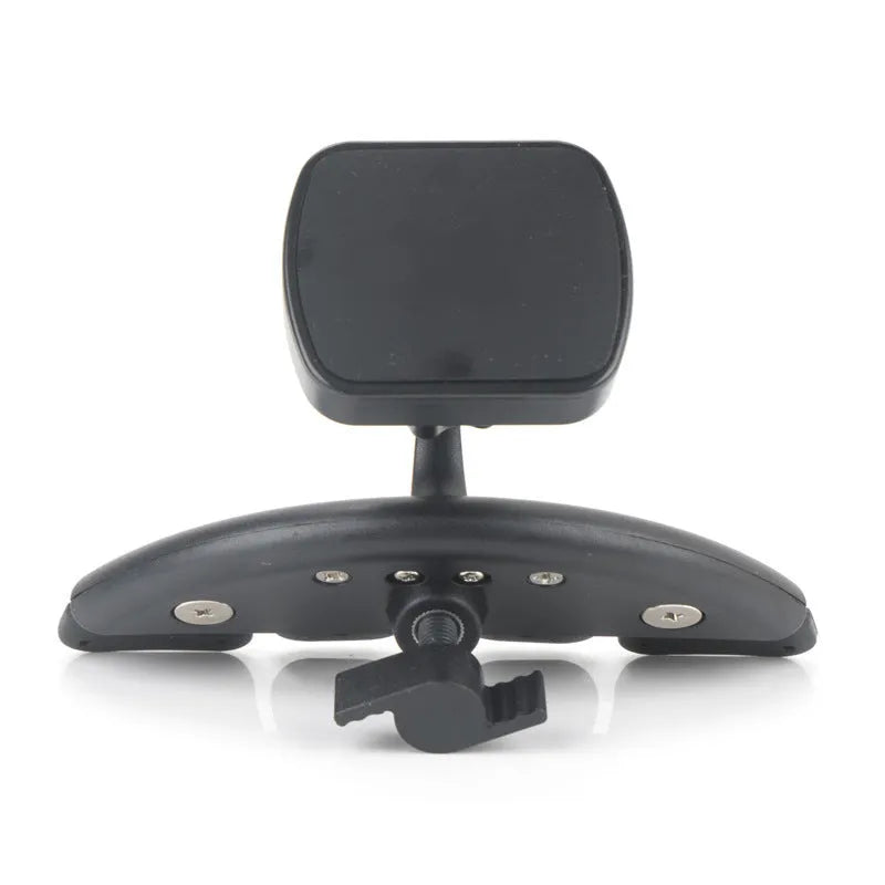 Black car phone holder inserted in CD port with adjustable clamp holding a smartphone horizontally for GPS navigation