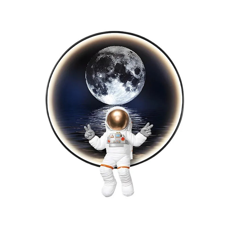 Children's astronaut-themed canvas wall painting with optional integrated USB LED light strip in a modern frameless design.