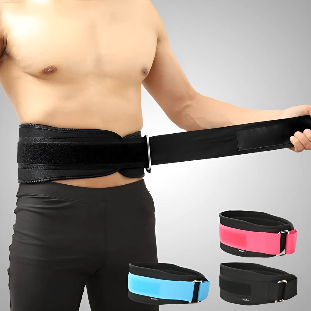 Fitness ventilation waist protection belt in black with steel ring support, EVA and nylon construction