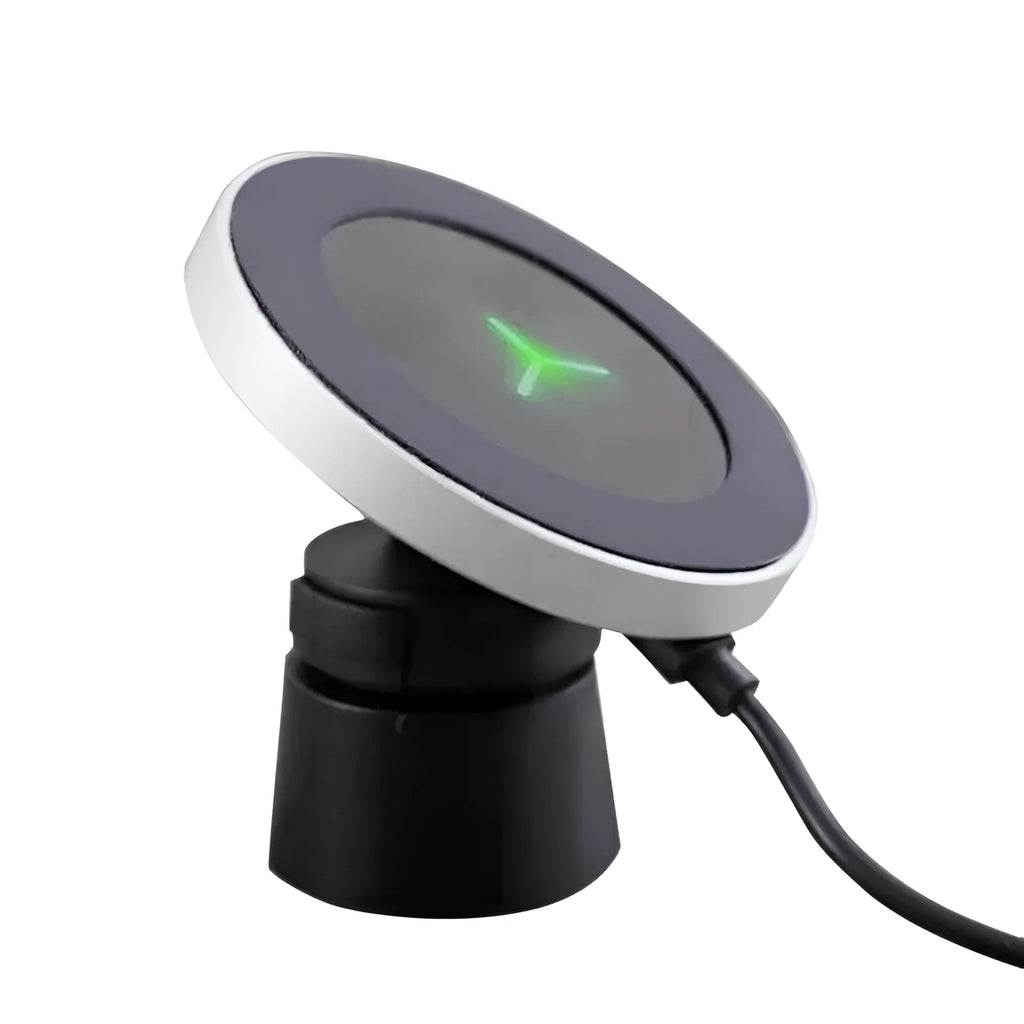 Car magnetic mobile phone holder with 360 degree rotation and wireless charging in black aluminium alloy