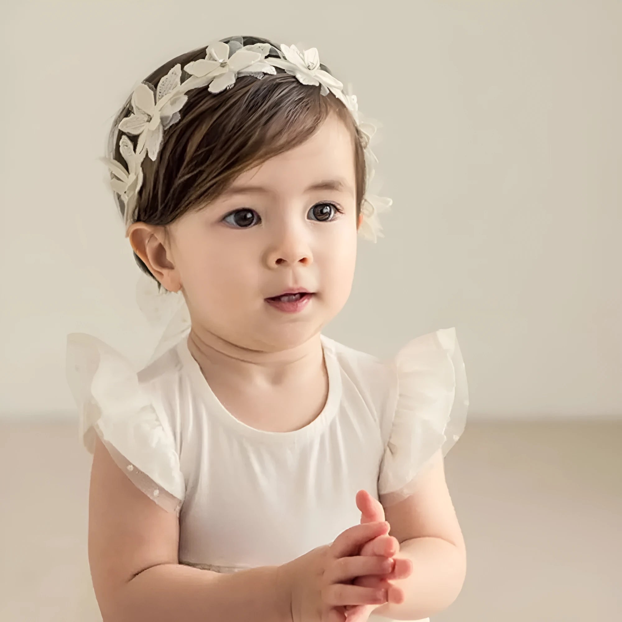 Baby girls cute bow-knot headband with soft lace floral trim, elastic design, 8-22 inches
