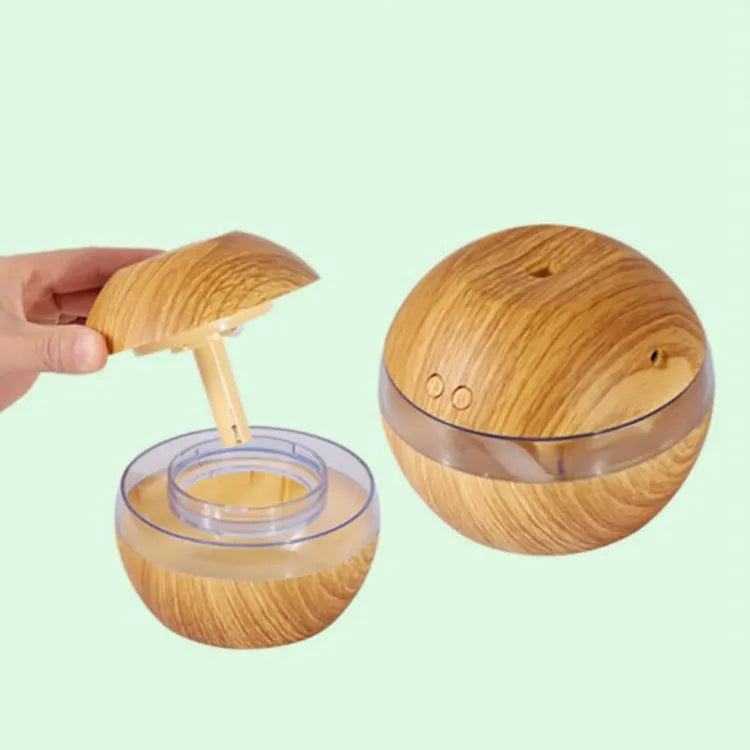 Brown wood grain USB humidifier with 200ml water tank on desk