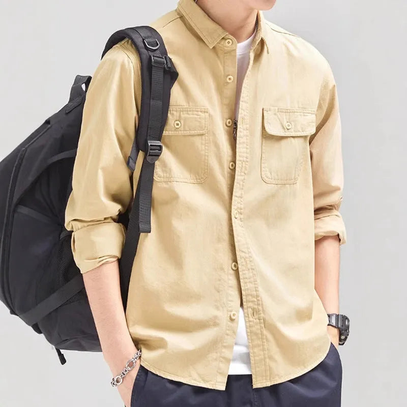 Men's loose fit shirt overalls with long sleeves in polyester fibre available in multiple colours