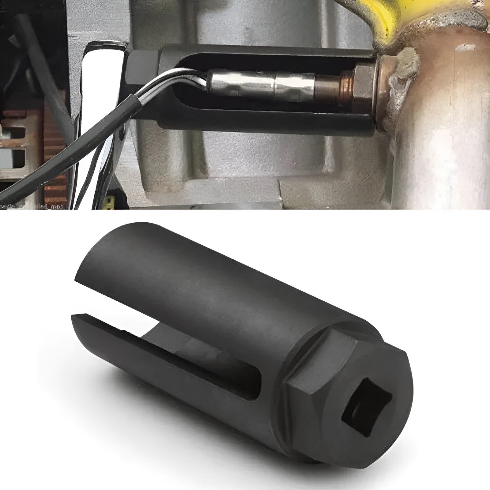 Black chromium vanadium steel oxygen sensor socket sleeve with 22mm internal diameter for automotive use