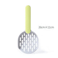 Blue plastic cat litter scoop shovel with fine mesh sieve slots and ergonomic handle for litter box cleaning