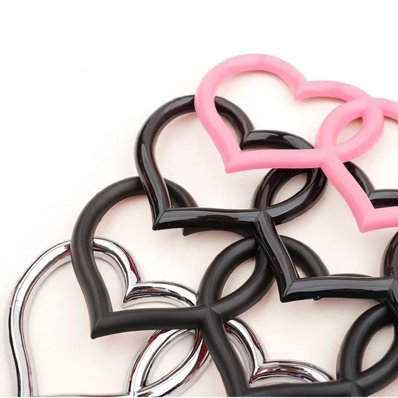 Love series modified heart-shaped body sticker with four ring tail in electroplated silver, 22 cm length