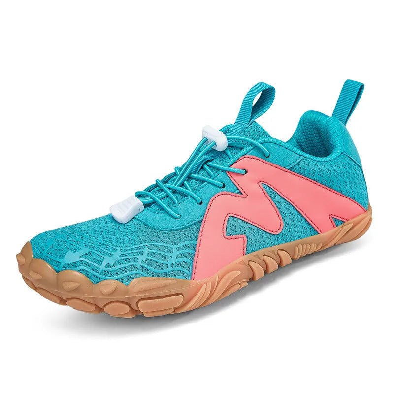Low-top outdoor hiking shoes with mesh lining and rubber sole in multiple colours.