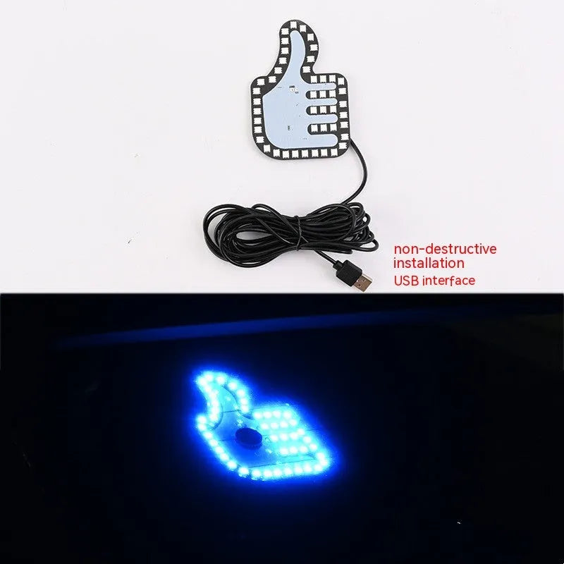 Car USB plug finger gesture light showing multiple design options with LED illumination