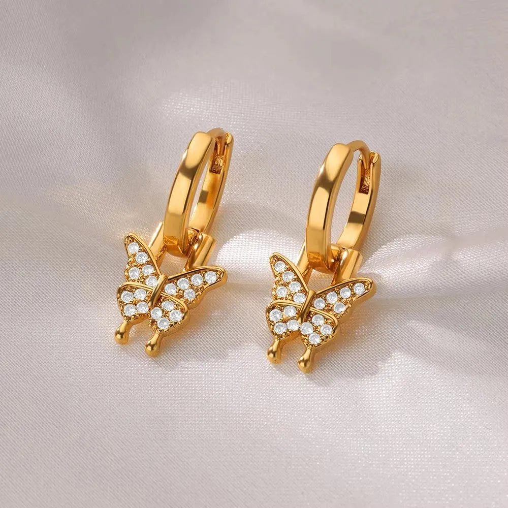 Women's geometric butterfly earrings with heart and star motifs in various colours