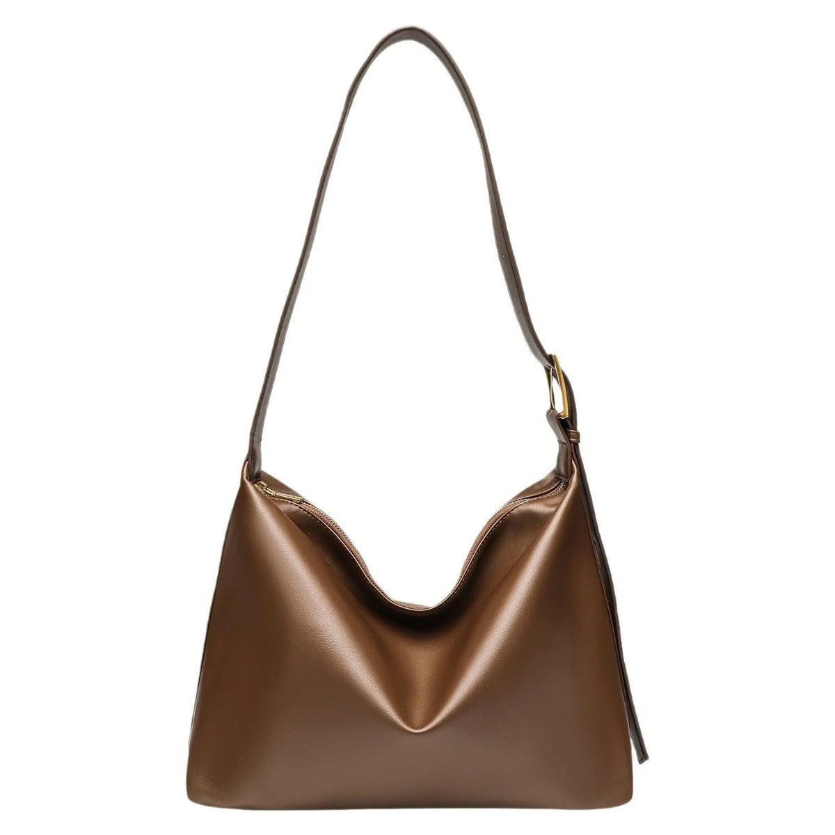 Soft collapse large capacity one shoulder PU tote bag, horizontal square shape, with stitching and contrast colour details, available in five colours including brown and black, 35x16.5x25cm.