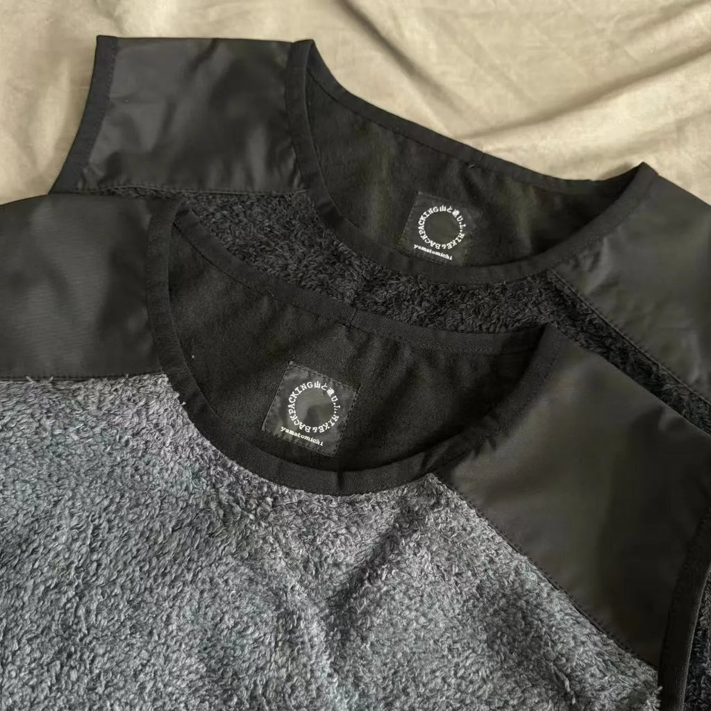 Men's black or gray fleece lined thermal vest, sleeveless loose fit, sizes S to XL