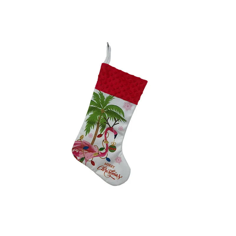 Flamingo cloth Christmas stocking pendant, 46 by 28 cm, in American holiday style.