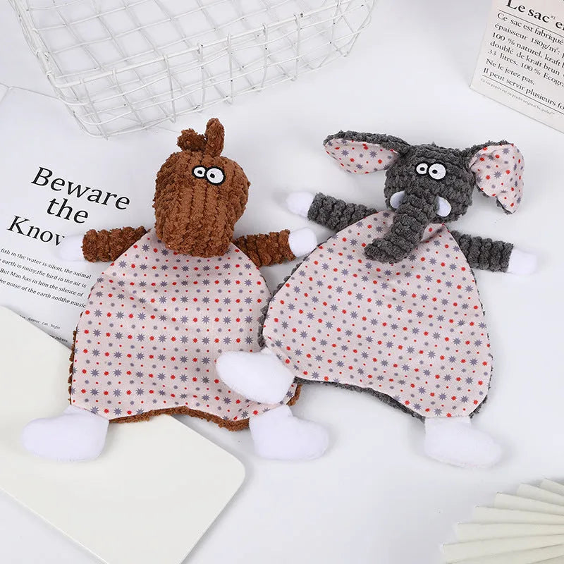 Brown biting-resistant velvet plush toy shaped like a fox for cats and dogs.