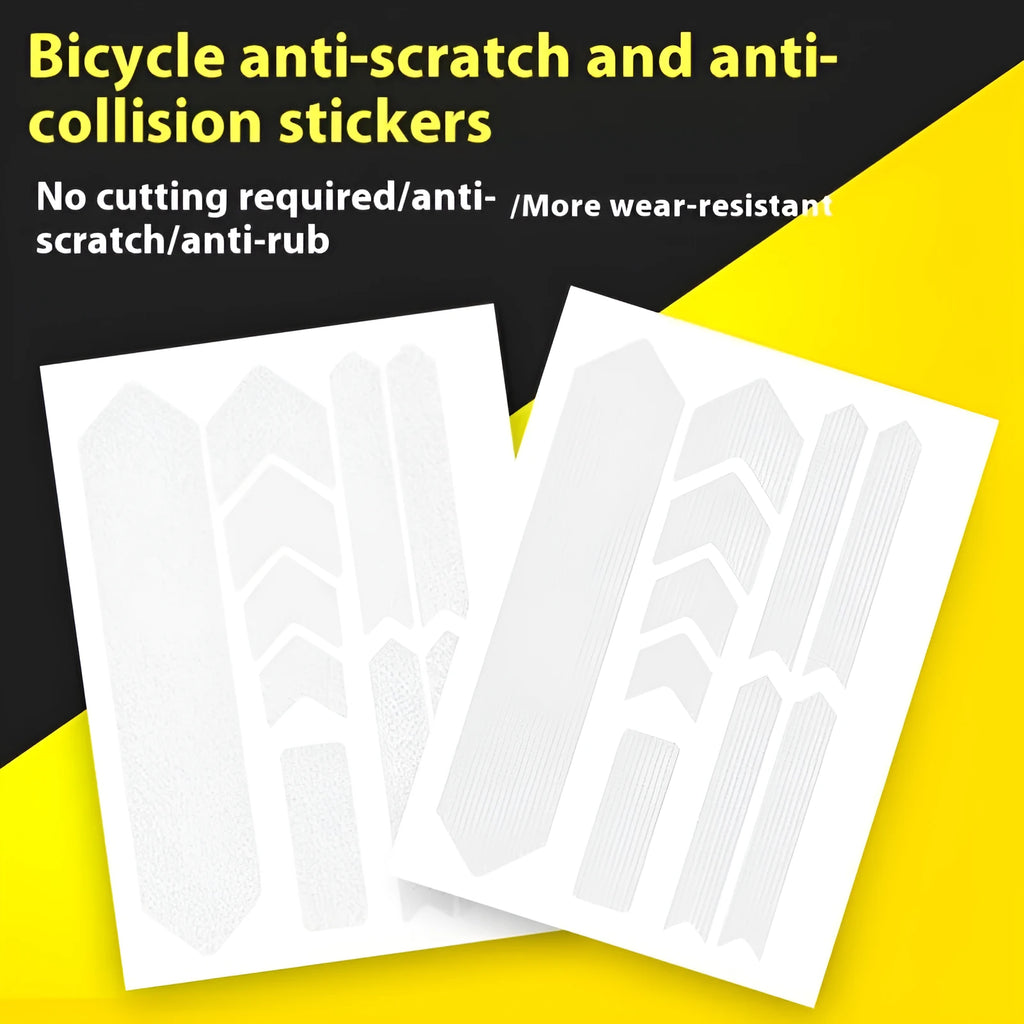 Mountain bike frame protective film in various pattern options including Charming Girl and Magic Big Mouth designs