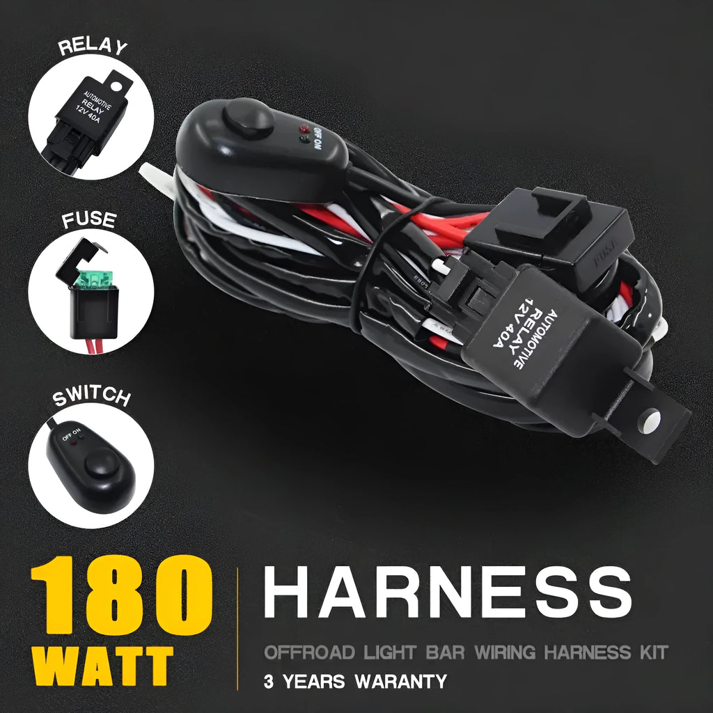 Automotive LED work light wiring harness with 2 metre silicone cable and double-headed connectors